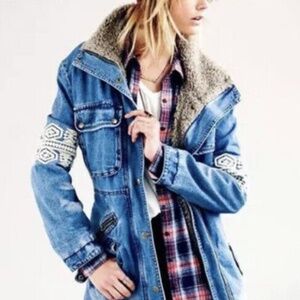 Free People Rendered Denim Sherpa Coat size S